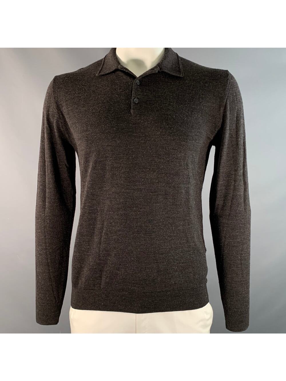 REISS Size L Brown Knitted Wool Polo Pullover
